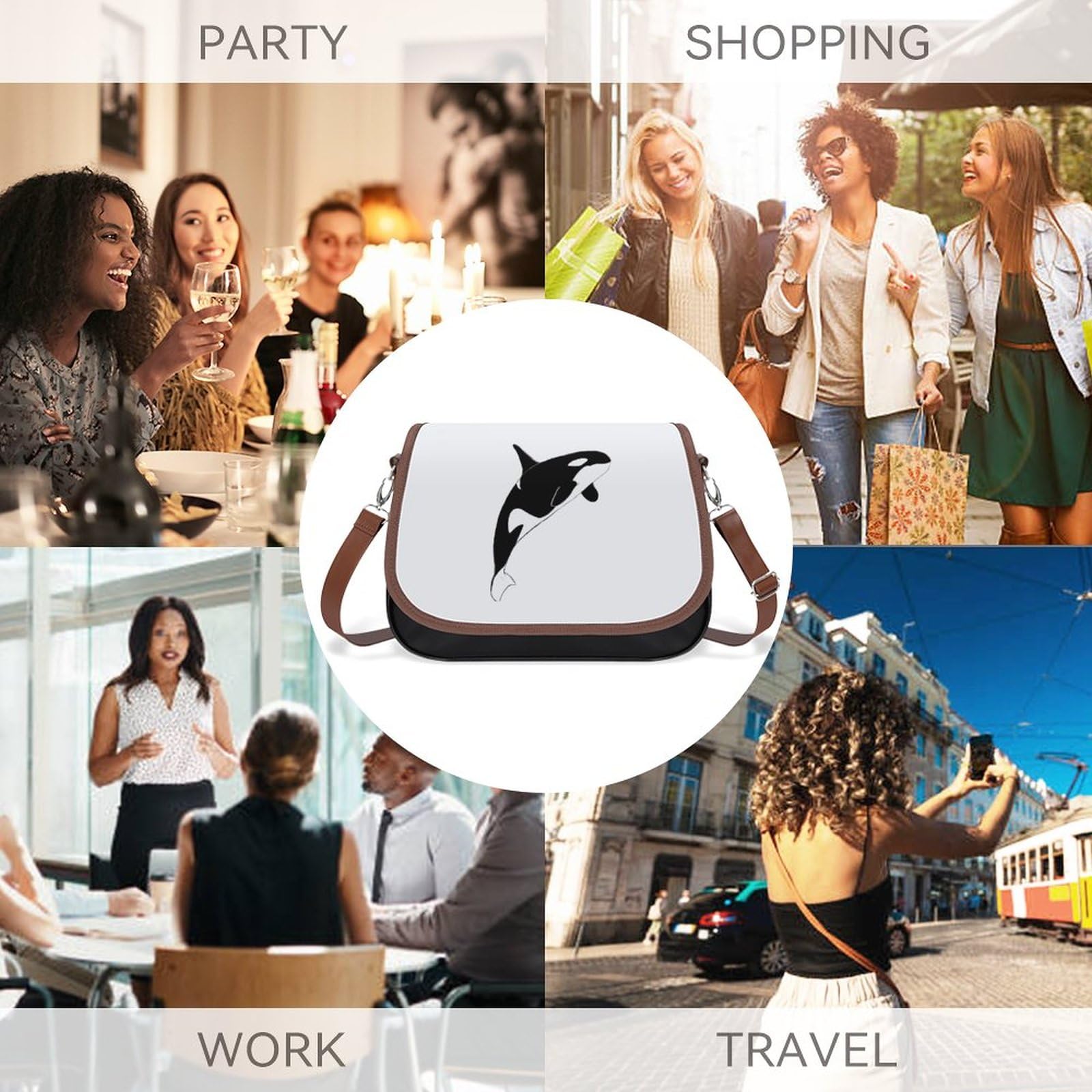 Amazon.co.jp: ショルダーバッグ シャチ柄 鯱柄 レザー 斜めがけ